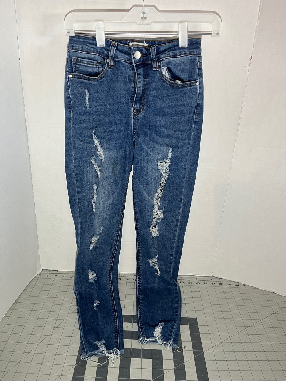 Ripped Dark Blue Skinny Jeans - Women's Distressed Denim